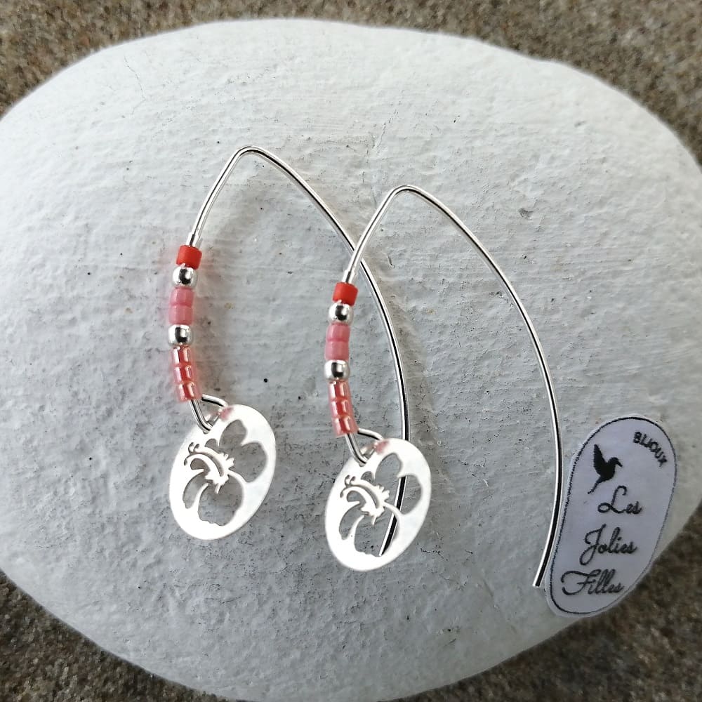 Boucles d'oreilles « Hibiscus » argent 925 - rose corail - Bijoux Les  Jolies Filles