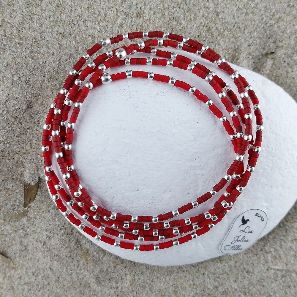 Multi-bracelets artisanaux en argent 925 rouges et bordeaux adorable