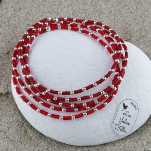 Multi-bracelets élastiques argent 925 rouges et bordeaux adorable