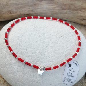 bracelet argent 925 adorable rouge élastique étoile
