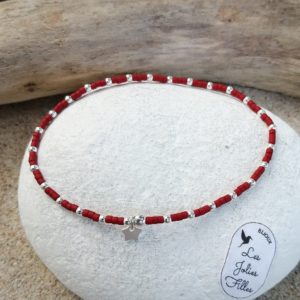 bracelet argent 925 adorable rouge foncé élastique étoile