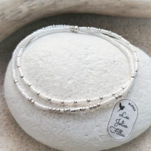bracelets argent 925 discrète et adorable blanc élastique