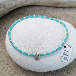 bracelet argent 925 adorable bleu mer élastique étoile breloque
