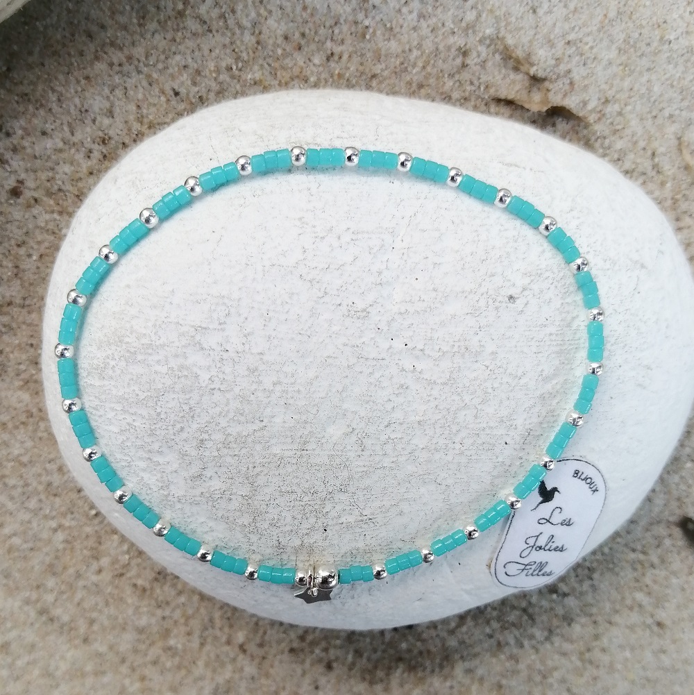 bracelet argent 925 adorable bleu mer étoile