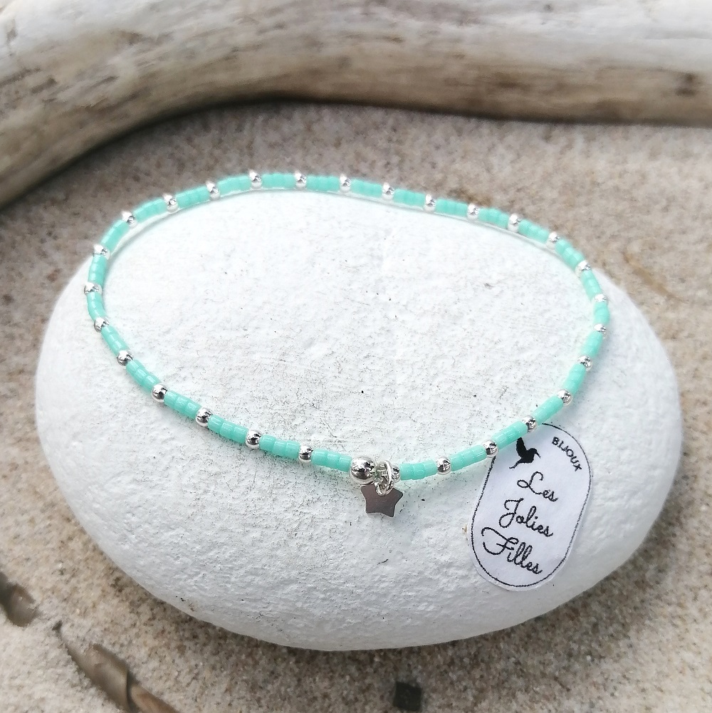 Bracelet argent élastique «adorable» - bleu turquoise - Bijoux Les