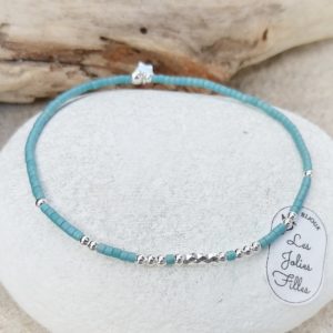bracelet argent 925 discrète bleu mer