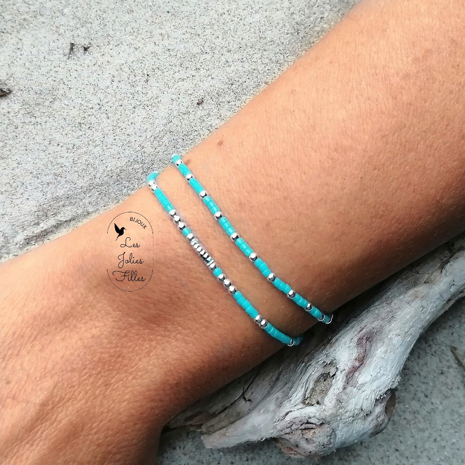 bracelet argent 925 discrète et adorable bleu mer
