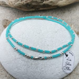 bracelet argent 925 discrète et adorable bleu mer élastique