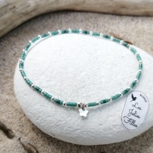 bracelet argent 925 vert zen élastique étoile