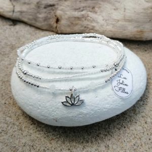 triple bracelet argent 925 blanc lotus élastique