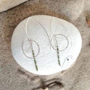 boucles d'oreilles dormeuses argent 925 vert kaki épurées