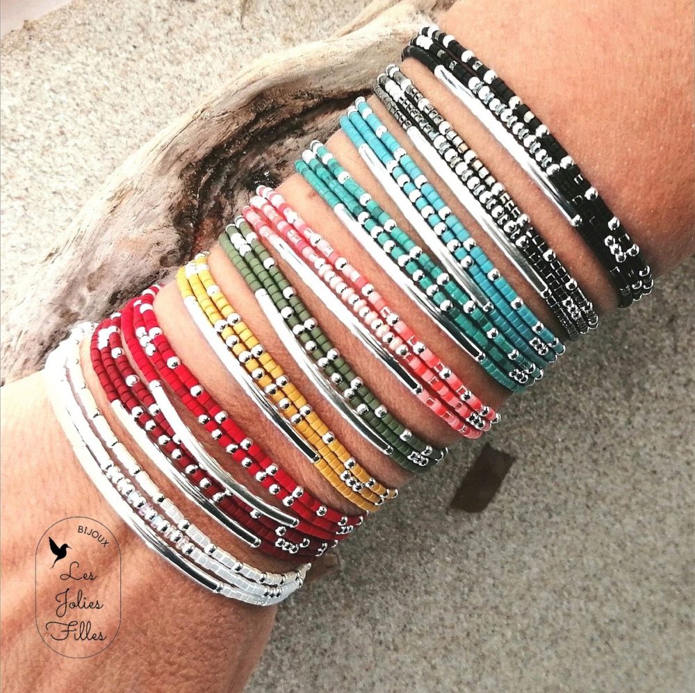 bracelets élastiques argent 925 multicolores inspirantes