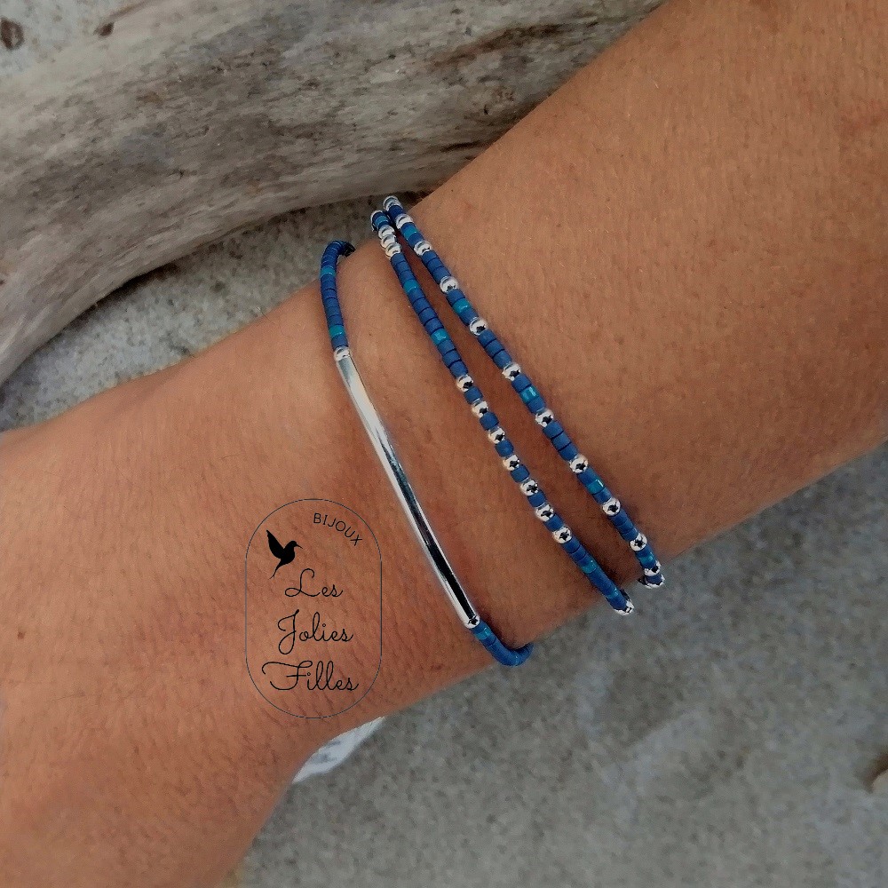bracelet argent 925 bleu nuit porté