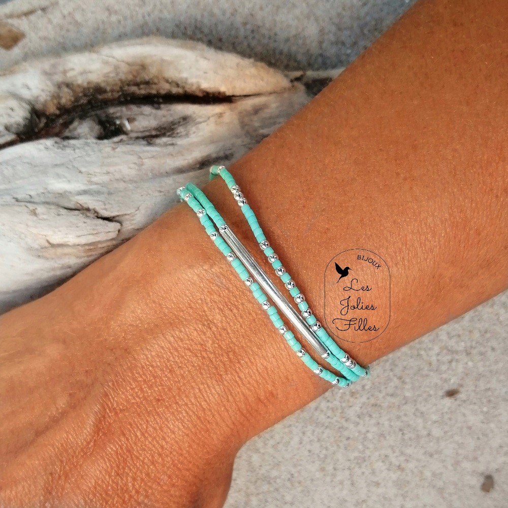 bracelet argent 925 bleu turquoise porté