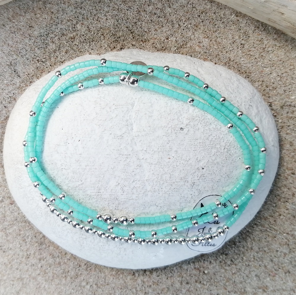 bracelet triple argent 925 résistant baignades turquoise