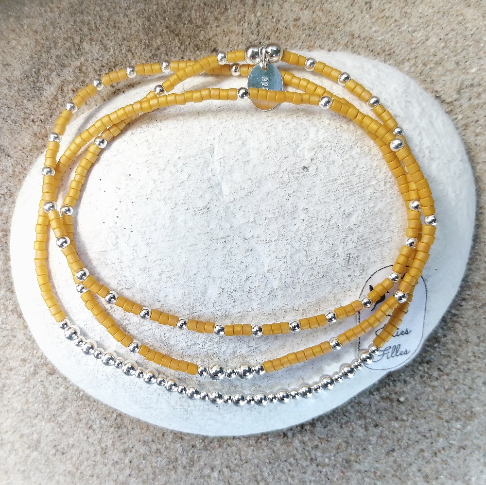 bracelet triple jaune bulles résistant sur élastique