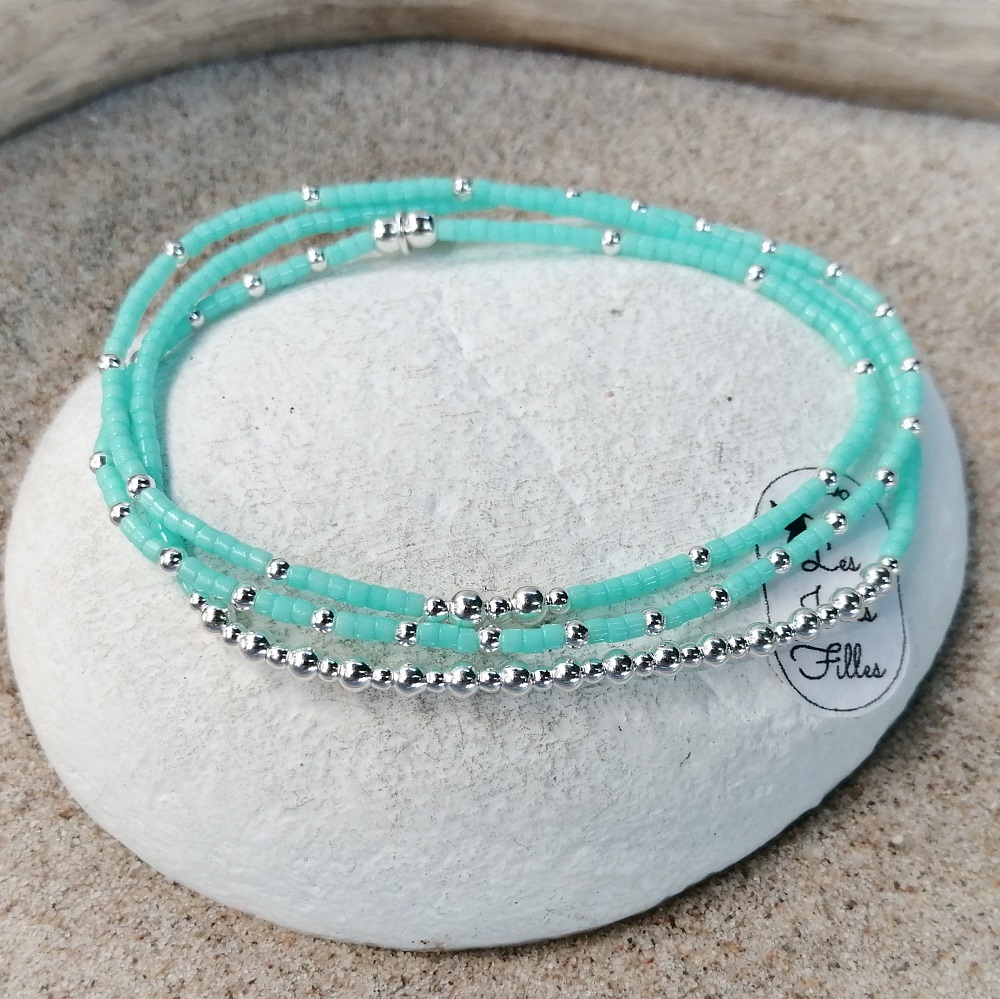 bracelet triple turquoise bulles résistant monté sur élastique