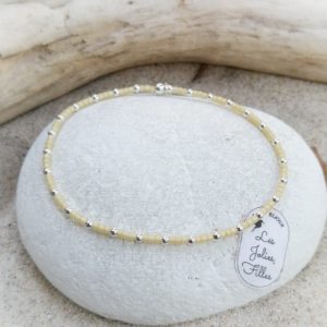 bracelet argent 925 adorable beige clair élastique étoile