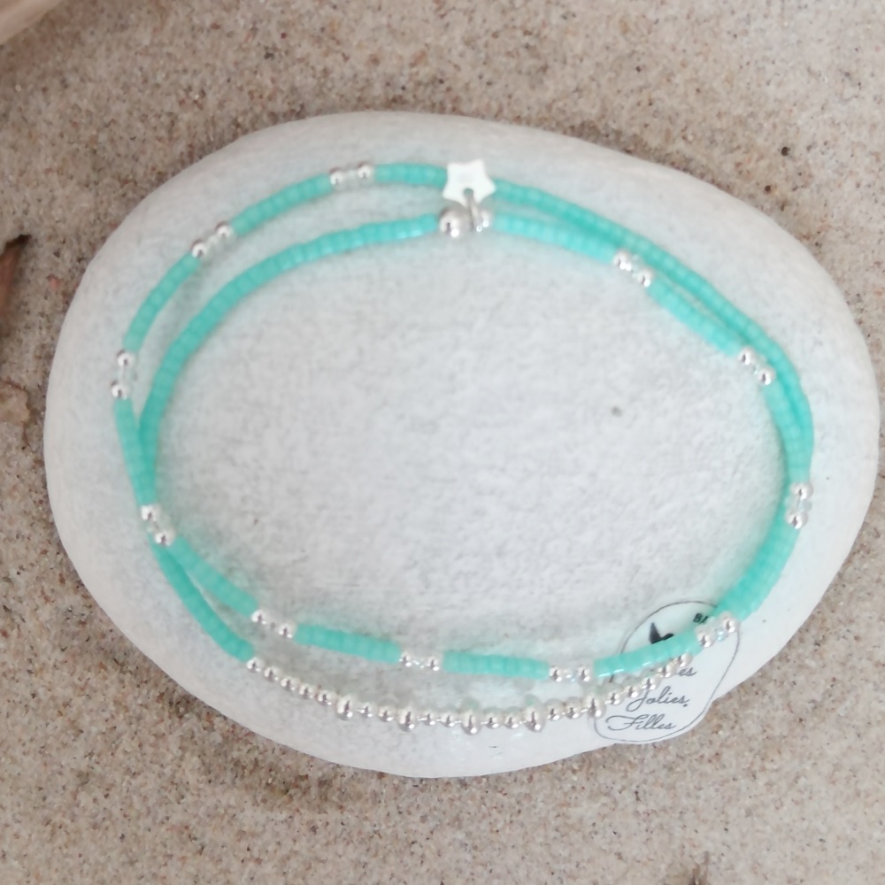 bracelet artisanal bleu turquoise argent 925 joviale élastique
