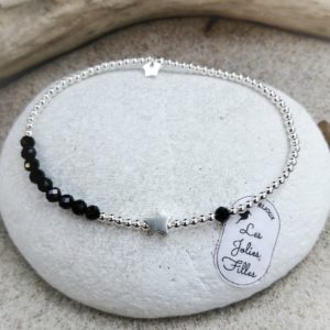 bracelet artisanal noir argent 925 perles jolie pensive