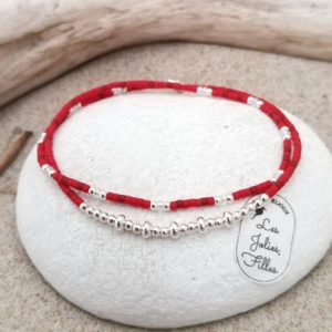 bracelets artisanaux rouges argent 925 joviale élastique